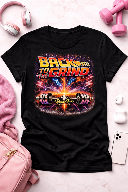 Back to the Grind Tee 80s Retro • Back-to-the-Future–Inspired Fitness Apparel